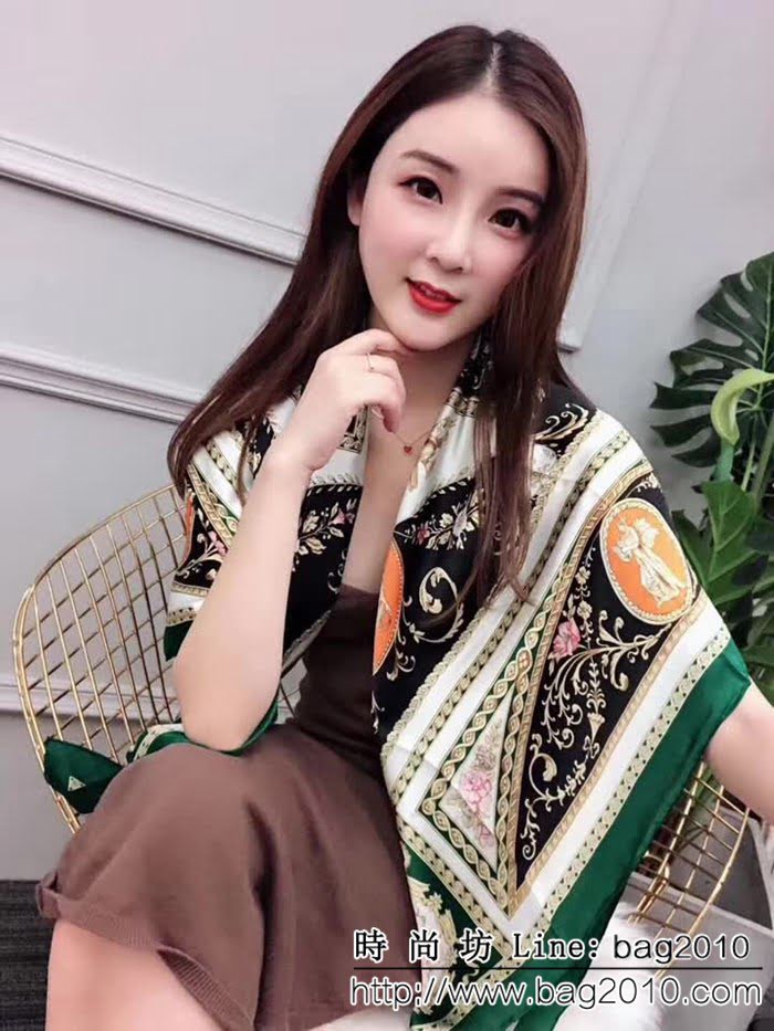 HERMES愛馬仕經典款 2018專櫃新品真絲緞面燙金大方巾 LLWJ7708